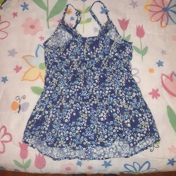 Decree Blue Floral Button-up Babydoll Tank Top - Picture 2 of 2